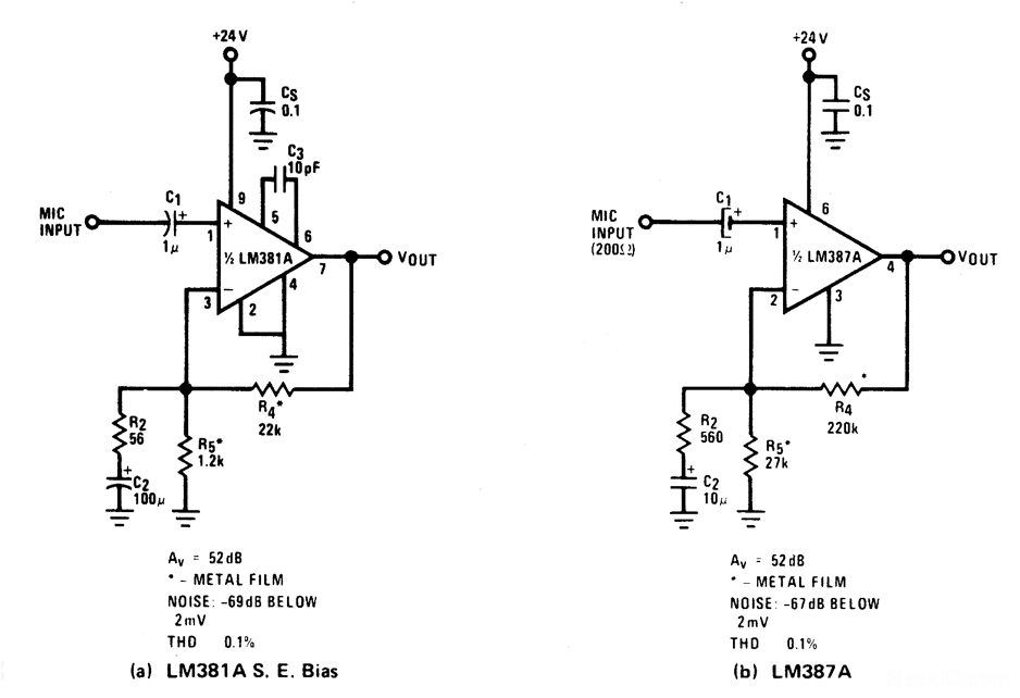 无变压器的扩音器前置放大器(不平衡输入)