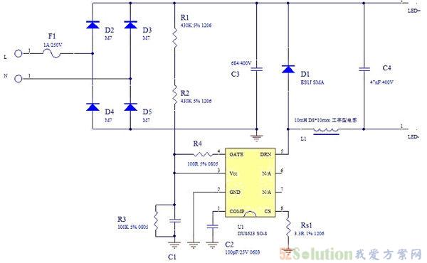 无电解电容且恒流精度小于±1%的3W非隔离球