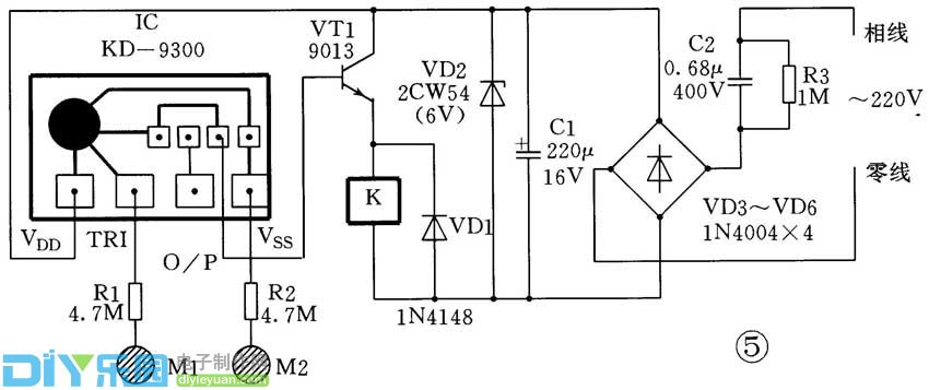 NE555或CD4013组成的触摸开关电路