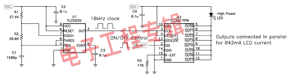 图1:TLC555定时器代替LED驱动器的微处理器