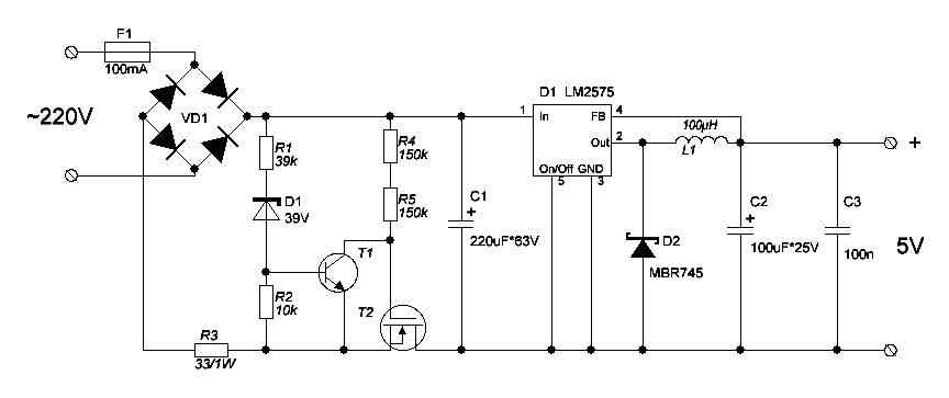 基于lm2575220v变压器电源供应器