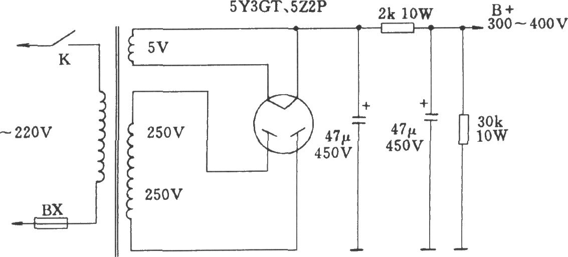 电子管全波整流及滤波电路图_电子设计应用_