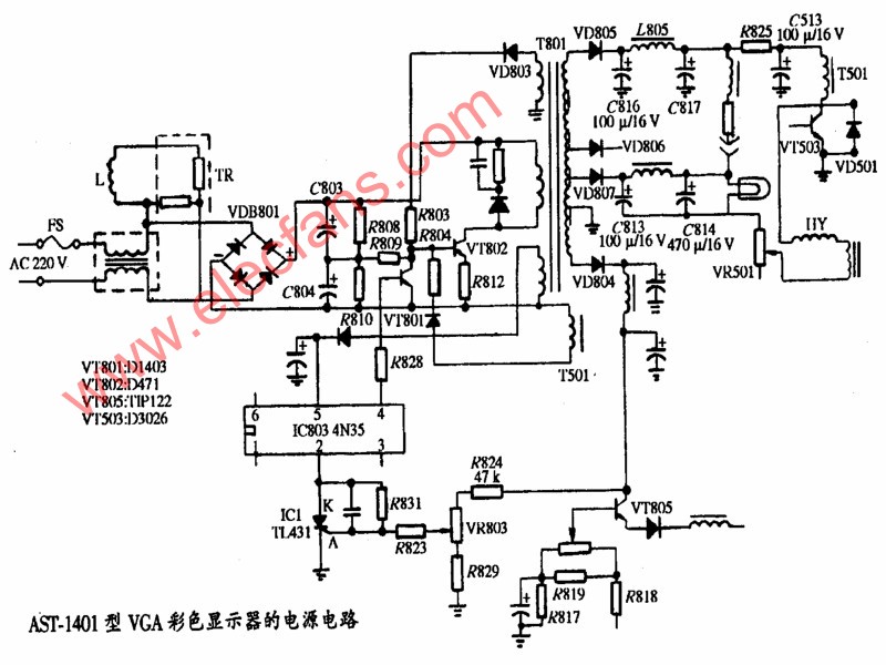 AST-1401型VGA彩色显示器电源电路图