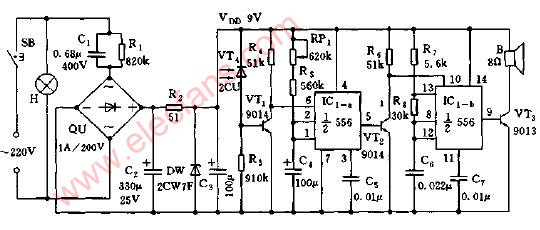 保险柜、冰箱开门时间过长音响报叫电路图