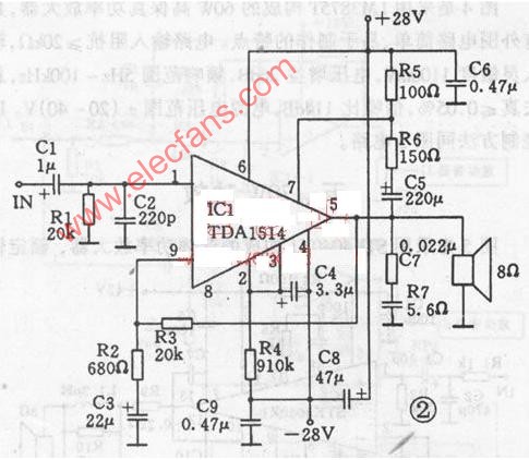 高保真音响功放集成电路TDA1514构成的40W