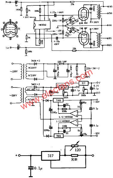 NE5532推动的电子管功放电路原理图