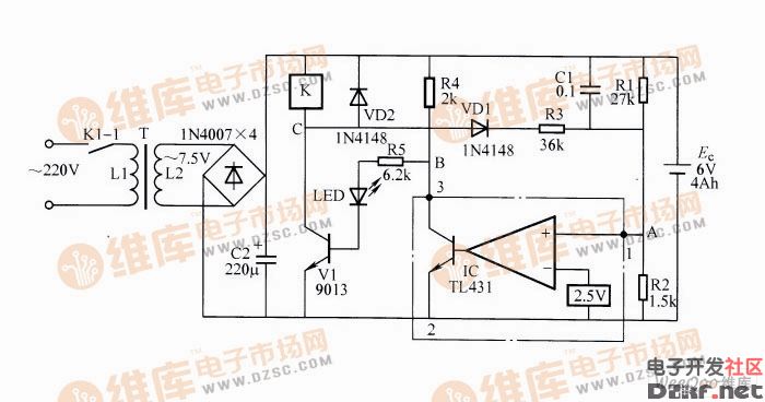 应急灯蓄电池自动充停电电路图