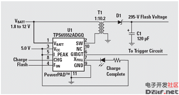 TPS65552A相机闪光灯电容充电器电路