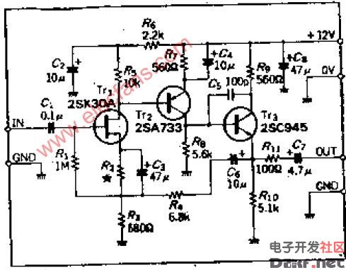 分立元件高输入阻抗前置放大器