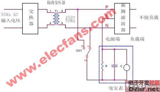 滤波器泄漏电流测试电路原理框图