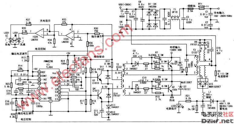 tl494开关电源型智能充电器电路