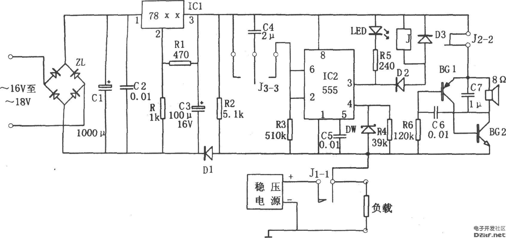 555构成的直流稳压电源保护装置_电路图-华强电子网