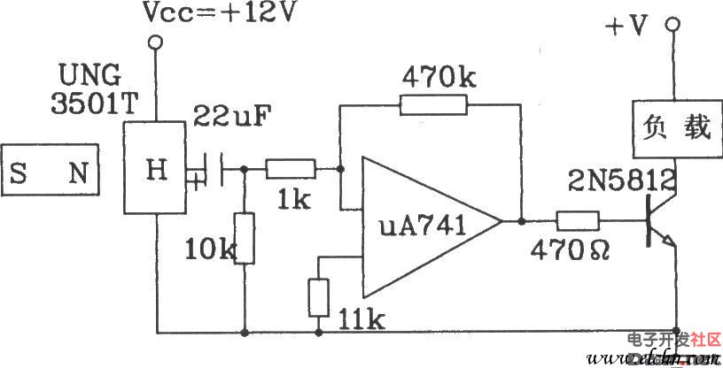 UGN-3501T霍尔传感器组成的计数器电路图