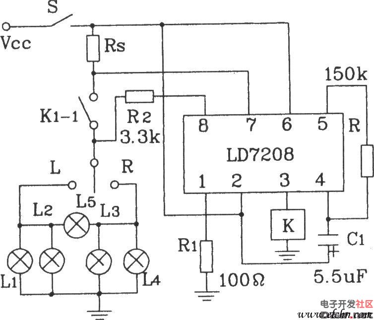 LD7208汽车转弯报警专用集成电路典型应用电