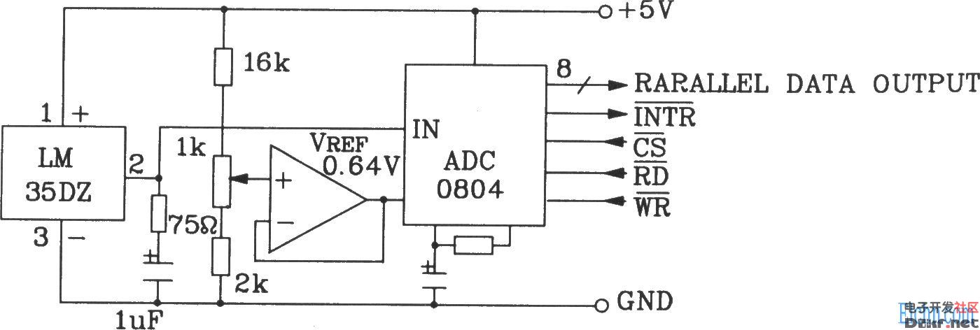 LM35DZ摄氏温度传感器构成温度量A\/D转换为