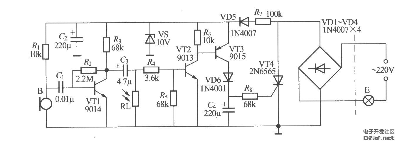 分立元件声光控楼梯延迟开关电路