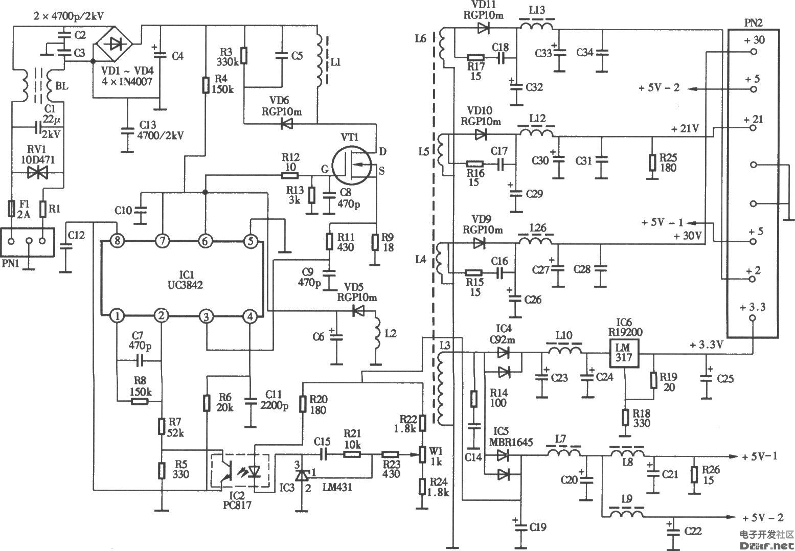 PBIDVR-1000型数字卫星电视接收机电源电路