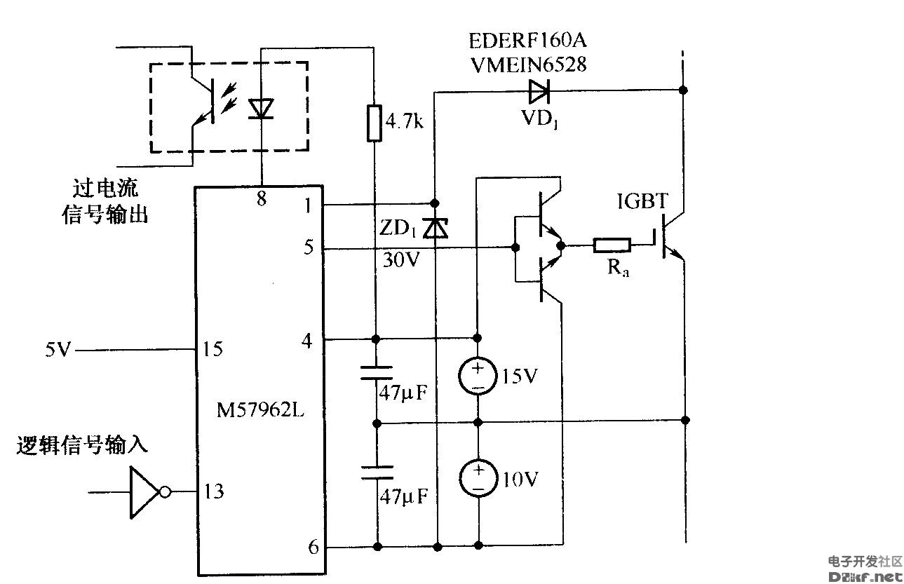 M57962L驱动大功率IGBT模块时的典型电路