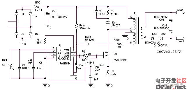 交流220v转直流600v开关电源电路图