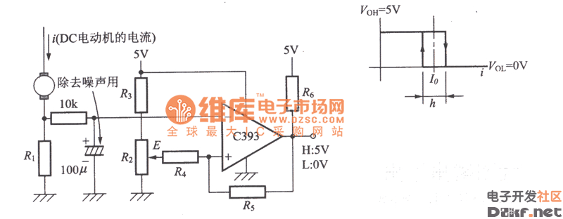 检测DC电动机的电流是否超过阈值的电路图