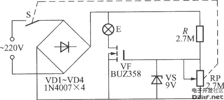 简易V-MOSFET调光灯电路