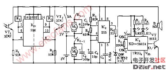 光电控制自动跟踪玩具车电路图