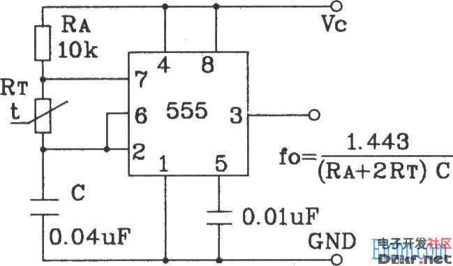 555与精密温度传感器构成的温度频率变换电路