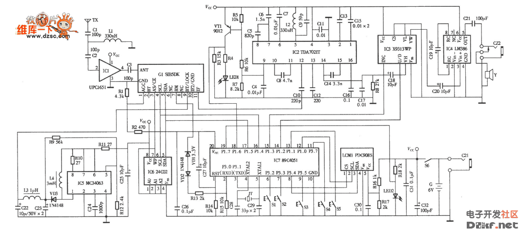 自制手持式频率合成数字调谐式调频收音机电路