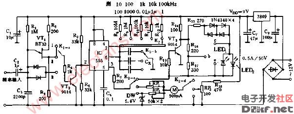 电容、频率、晶体管在线检测器电路图
