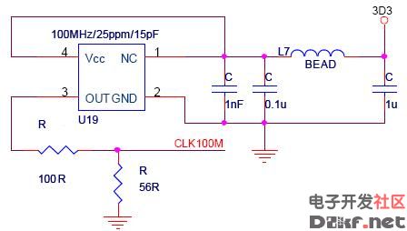100M有源晶振电路