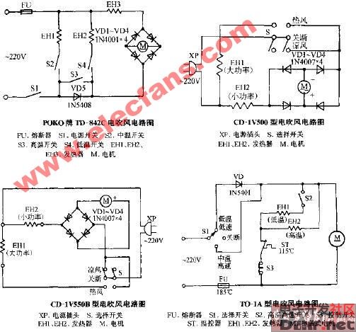 cd-1v500型电吹风电路图
