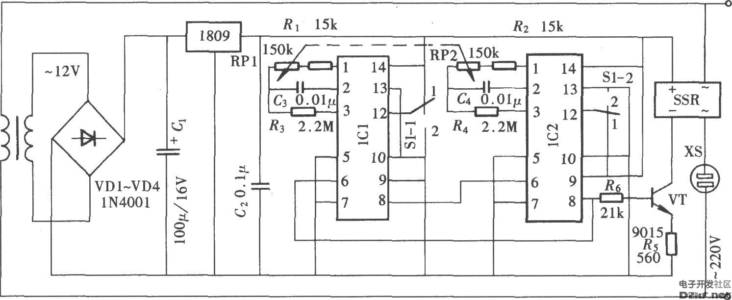 由CD4541组成的电扇模拟自然风控制电路