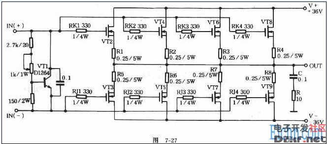 纯直流场效应管功放电路