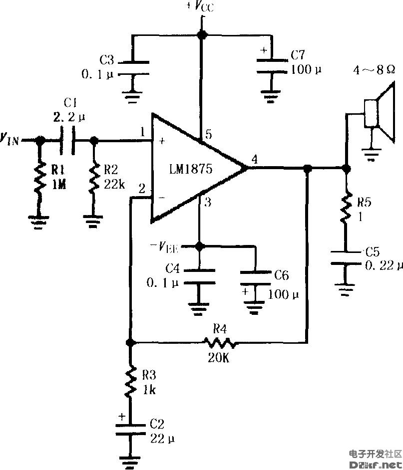 LM1875的双电源供电音频功率放大电路_电路图-华强电子网