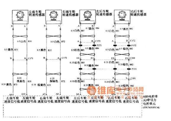 别克GL8汽车ABS车轮速传感器和ABS电控单元