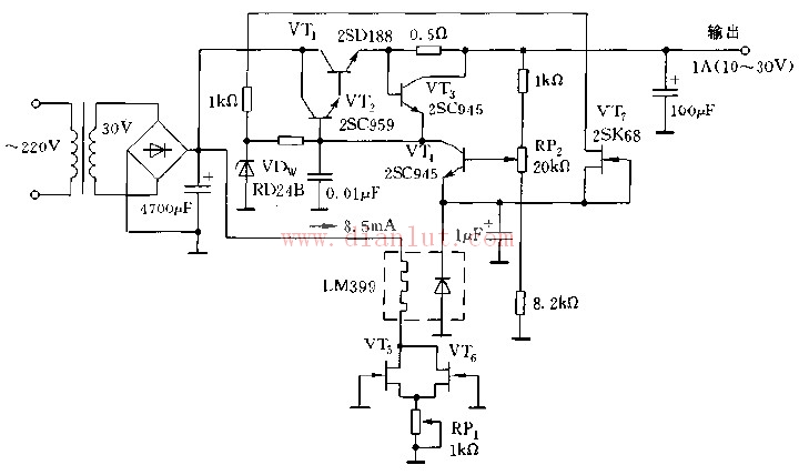 采用低温漂稳压管的稳压电源电路图