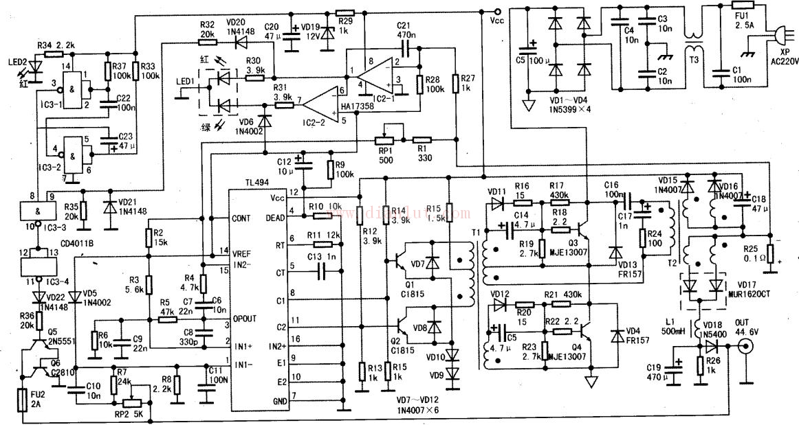 lm358构成的48v电动车充电器电路图