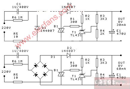 电容降压稳压电源电路图
