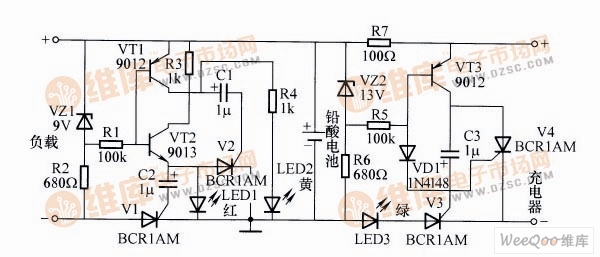 铅酸电池充电及保护器电路图