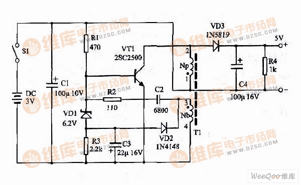 制作5号电池供电的手机应急充电器图_电路图