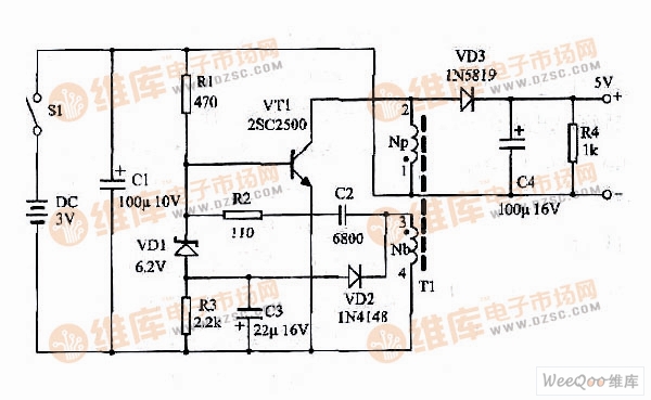 制作5号电池供电呼手机应急充电器图_电路图