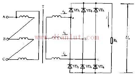 三相桥式整流电路,原理图