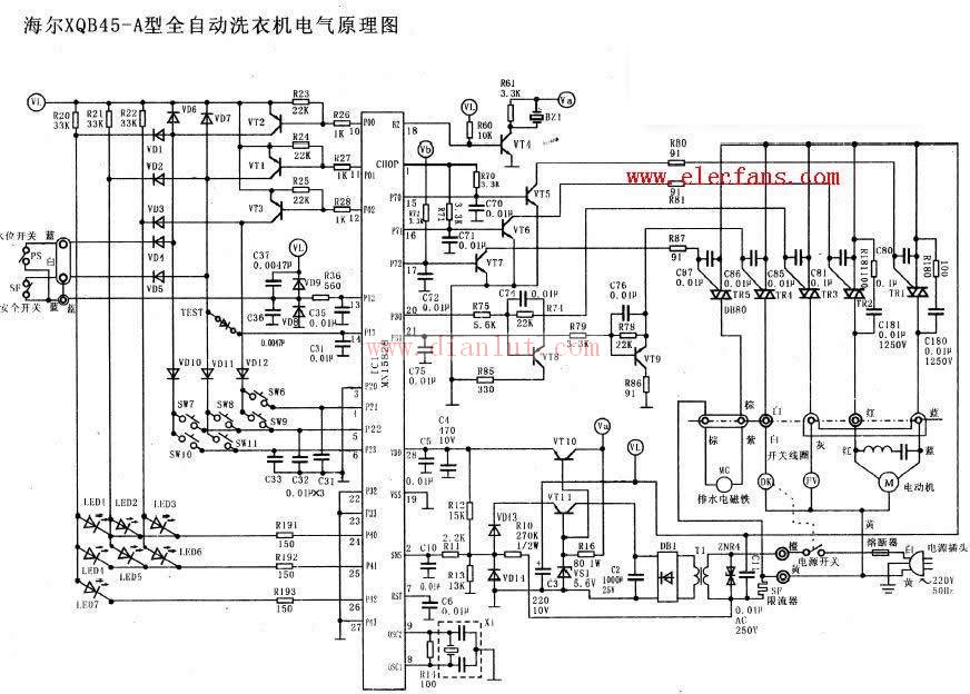 海尔xqb45-a型全自动洗衣机电路图