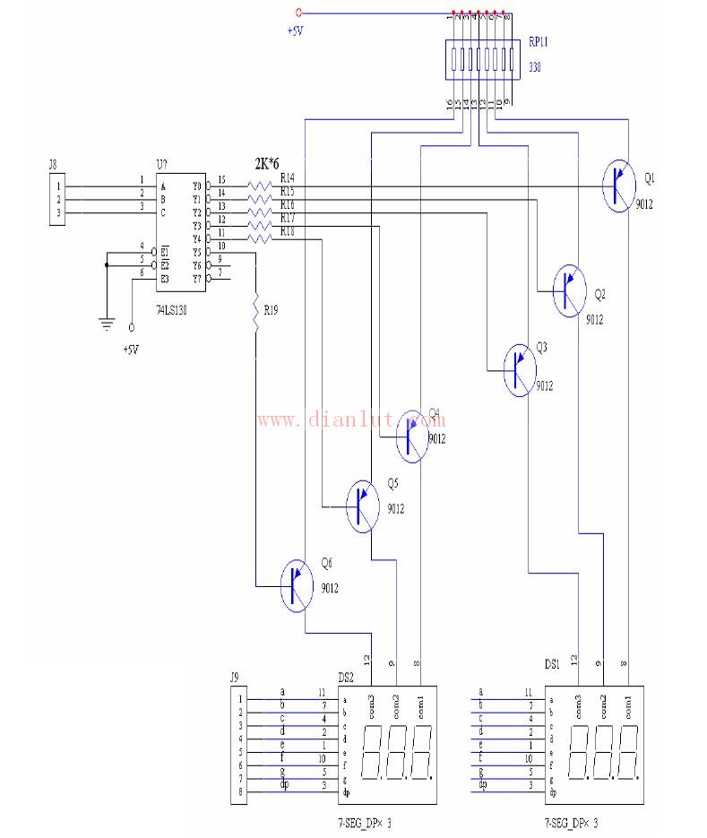 共阳七段显示器电路