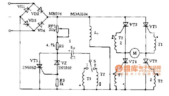 晶闸管控制电动机正反转电路图