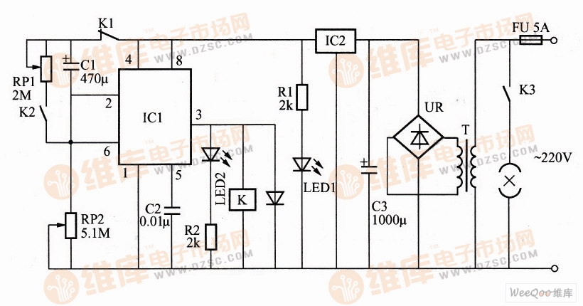 利用时基集成电路NE555构成的循环定时控制