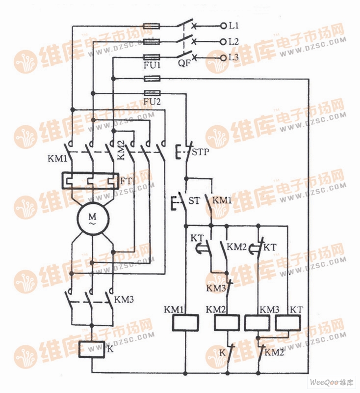 使用中间继电器防飞弧短路的启动电路图