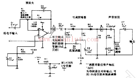 低电平信号接收机的音频噪声限制器电路图