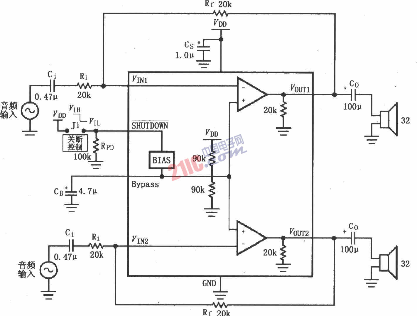 LM4809\/4810构成的双声道耳机放大电路