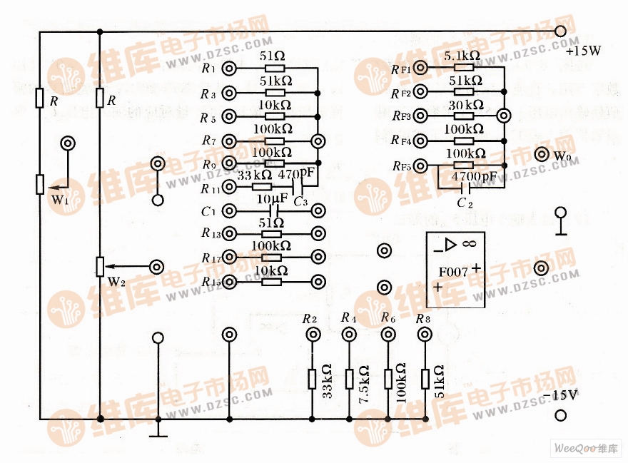 集成运算放大器实验线路板电路图